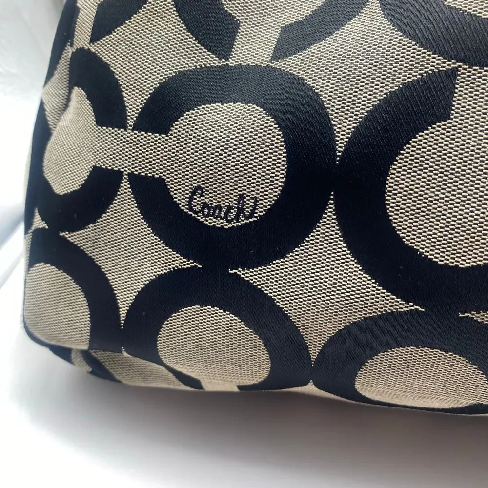 Coach Gray Black Madison Op Art Maggie Shoulder Bag Y2K Jacquard Leather Retro
